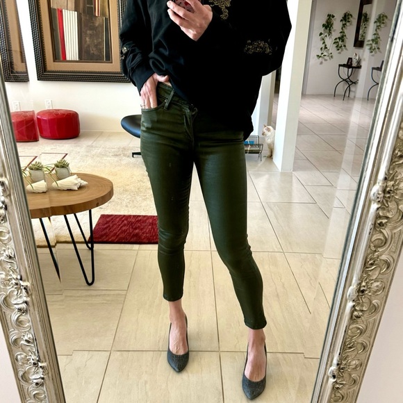AG Adriano Goldschmied The Farrah High Rise Skinny Jeans Coated Olive Green 25R - Picture 1 of 10